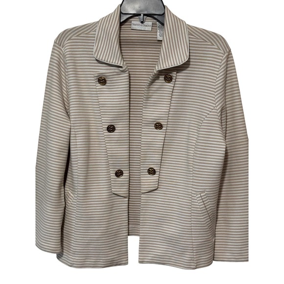 Draper'S & Damon'S Jackets & Blazers - Drapers & Damons Petites Striped Knit Blazer Tan White Double Breasted Jacket PM